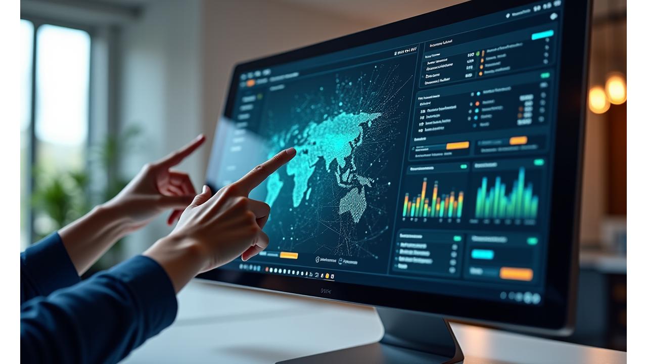 Dashboard interativo de inteligência artificial monitorando impacto social em tempo real.